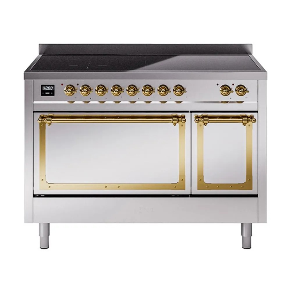 Ilve UNI486QNMPSSG Ilve Uni486Qnmpssg Nostalgie Ii Noblesse 48" Induction Range (Solid Door, Stainless Steel, Brass) Freestanding Ranges freestanding dual fuel range 30 inch