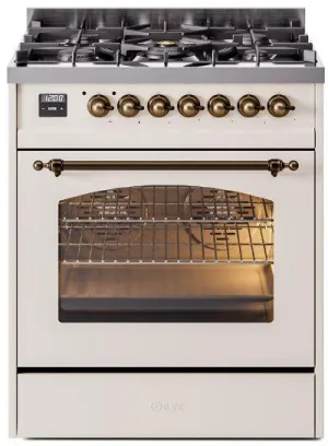 Ilve UP30NMPAWB Nostalgie Ii 30 Inch Dual Fuel Natural Gas Freestanding Range In Antique White With Bronze Trim Freestanding Ranges freestanding dual fuel range 30 inch