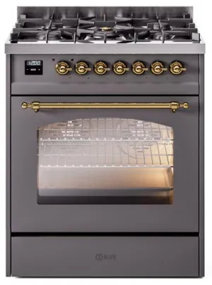 Ilve UP30NMPMGGLP Nostalgie Ii 30 Inch Dual Fuel Liquid Propane Freestanding Range In Matte Graphite With Brass Trim Freestanding Ranges freestanding dual fuel range 30 inch