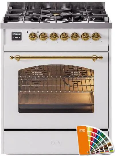 Ilve UP30NMPRAGLP Nostalgie Ii 30 Inch Dual Fuel Liquid Propane Freestanding Range In Ral Custom Color With Brass Trim Freestanding Ranges freestanding dual fuel range 30 inch