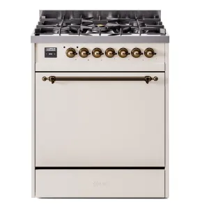Ilve UP30QNMPAWBLP Nostalgie Ii 30 Inch Dual Fuel Liquid Propane Freestanding Range In Antique White With Bronze Trim Freestanding Ranges freestanding dual fuel range 30 inch