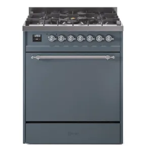 Ilve UP30QNMPBGC Nostalgie Ii 30 Inch Dual Fuel Natural Gas Freestanding Range In Blue Grey With Chrome Trim Freestanding Ranges freestanding dual fuel range 30 inch