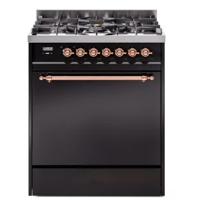Ilve UP30QNMPBKP Nostalgie Ii 30 Inch Dual Fuel Natural Gas Freestanding Range In Black With Copper Trim Freestanding Ranges freestanding dual fuel range 30 inch