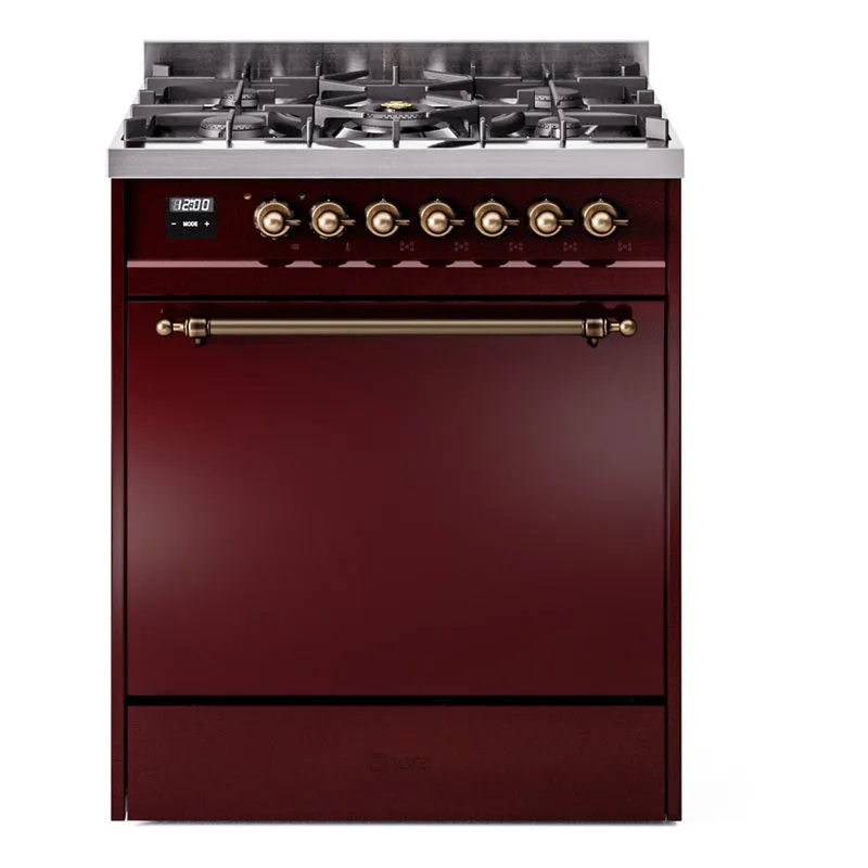 Ilve UP30QNMPBUBLP Nostalgie Ii 30 Inch Dual Fuel Liquid Propane Freestanding Range In Burgundy With Bronze Trim Freestanding Ranges freestanding dual fuel range 30 inch