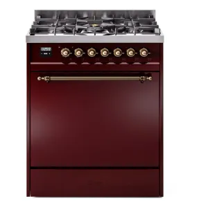 Ilve UP30QNMPBUBLP Nostalgie Ii 30 Inch Dual Fuel Liquid Propane Freestanding Range In Burgundy With Bronze Trim Freestanding Ranges freestanding dual fuel range 30 inch