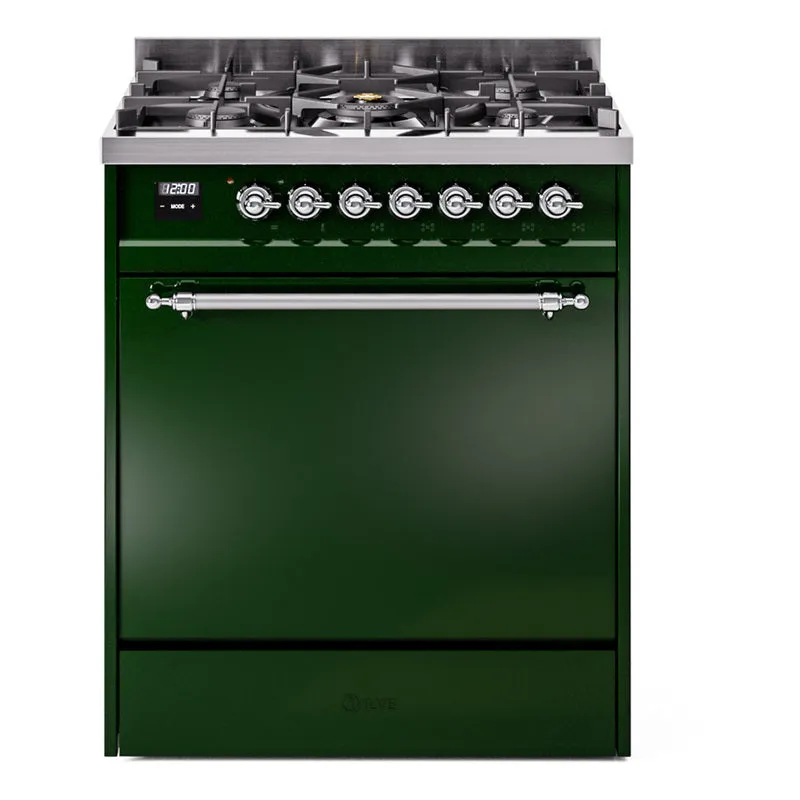 Ilve UP30QNMPEGC Nostalgie Ii 30 Inch Dual Fuel Natural Gas Freestanding Range In Emerald Green With Chrome Trim Freestanding Ranges freestanding dual fuel range 30 inch