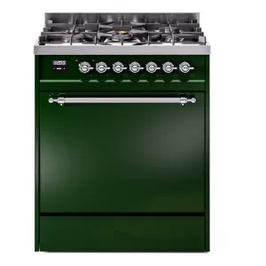 Ilve UP30QNMPEGC Nostalgie Ii 30 Inch Dual Fuel Natural Gas Freestanding Range In Emerald Green With Chrome Trim Freestanding Ranges freestanding dual fuel range 30 inch