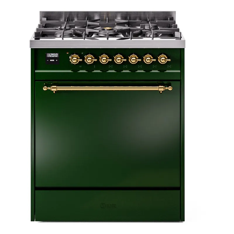 Ilve UP30QNMPEGGLP Nostalgie Ii 30 Inch Dual Fuel Liquid Propane Freestanding Range In Emerald Green With Brass Trim Freestanding Ranges freestanding dual fuel range 30 inch
