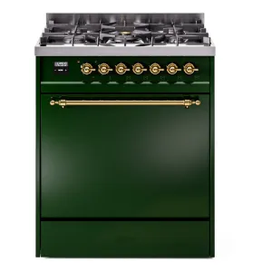 Ilve UP30QNMPEGGLP Nostalgie Ii 30 Inch Dual Fuel Liquid Propane Freestanding Range In Emerald Green With Brass Trim Freestanding Ranges freestanding dual fuel range 30 inch
