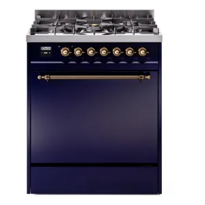 Ilve UP30QNMPMBB Nostalgie Ii 30 Inch Dual Fuel Natural Gas Freestanding Range In Blue With Bronze Trim Freestanding Ranges freestanding dual fuel range 30 inch