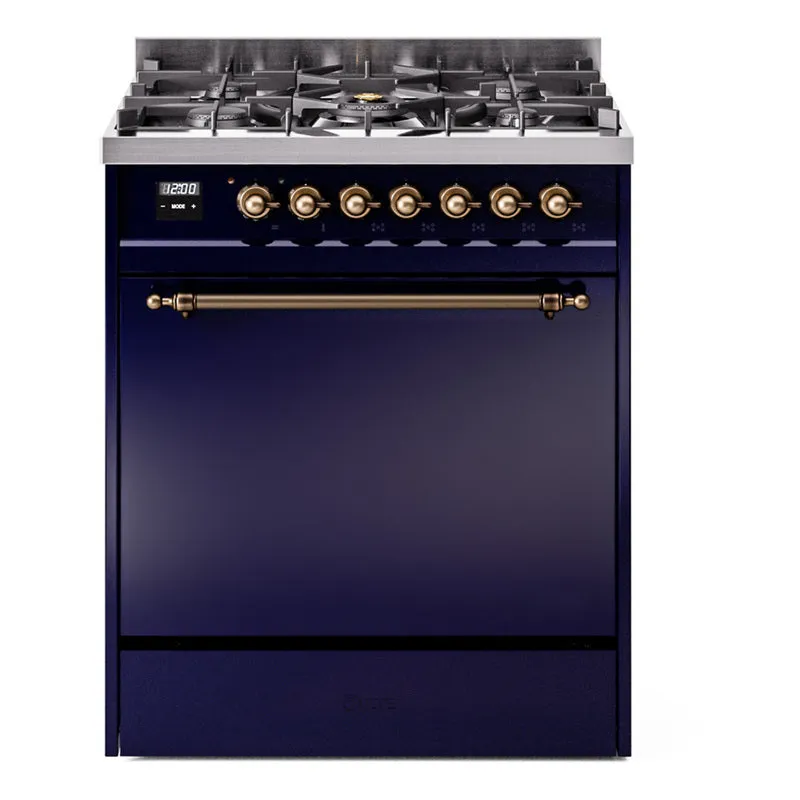 Ilve UP30QNMPMBB Nostalgie Ii 30 Inch Dual Fuel Natural Gas Freestanding Range In Blue With Bronze Trim Freestanding Ranges freestanding dual fuel range 30 inch