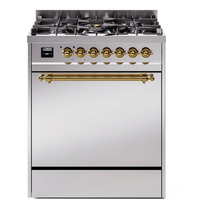 Ilve UP30QNMPSSGLP Nostalgie Ii 30 Inch Dual Fuel Liquid Propane Freestanding Range In Stainless Steel With Brass Trim Freestanding Ranges freestanding dual fuel range 30 inch