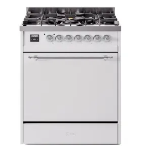Ilve UP30QNMPWHC Nostalgie Ii 30 Inch Dual Fuel Natural Gas Freestanding Range In White With Chrome Trim Freestanding Ranges freestanding dual fuel range 30 inch