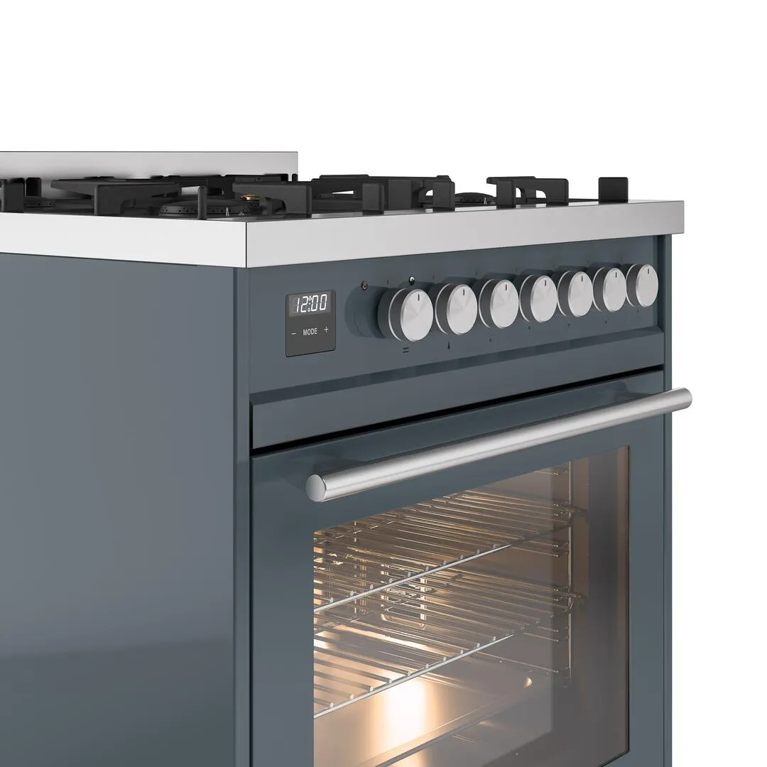 Ilve UP30WMPBGLP Professional Plus Ii 30 Inch Dual Fuel Liquid Propane Freestanding Range In Blue Grey With Trim