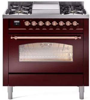 Ilve UP36FNMPBUPLP Nostalgie Ii 36 Inch Dual Fuel Liquid Propane Freestanding Range In Burgundy With Copper Trim Freestanding Ranges freestanding dual fuel range 30 inch