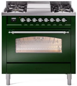 Ilve UP36FNMPEGCLP Nostalgie Ii 36 Inch Dual Fuel Liquid Propane Freestanding Range In Emerald Green With Chrome Trim Professional Ranges 6 burner professional gas range
