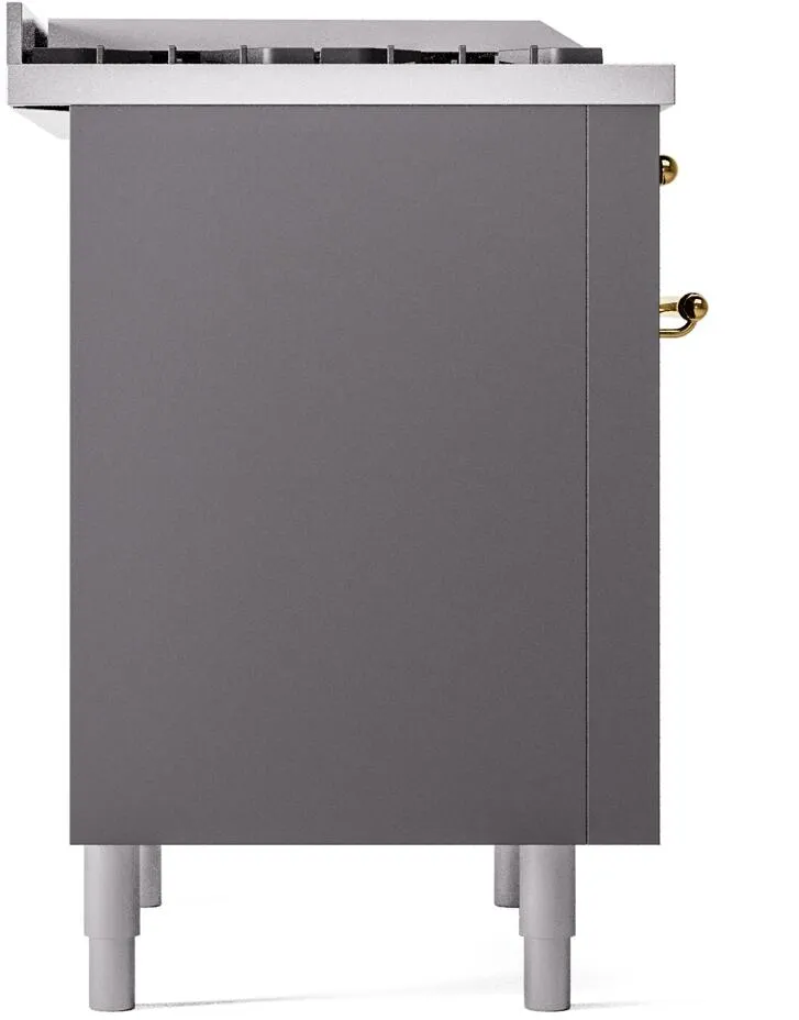 Ilve UP36FNMPMGG Nostalgie Ii 36 Inch Dual Fuel Natural Gas Freestanding Range In Matte Graphite With Brass Trim