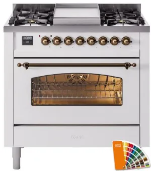 Ilve UP36FNMPRAB Nostalgie Ii 36 Inch Dual Fuel Natural Gas Freestanding Range In Ral Custom Color With Bronze Trim Professional Ranges 6 burner professional gas range