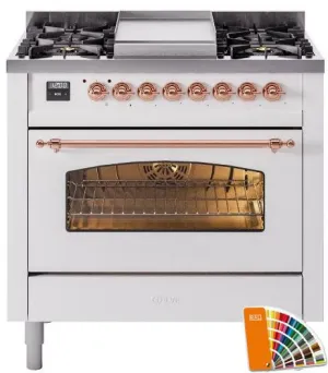 Ilve UP36FNMPRAPLP Nostalgie Ii 36 Inch Dual Fuel Liquid Propane Freestanding Range In Ral Custom Color With Copper Trim Professional Ranges 6 burner professional gas range