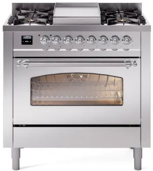 Ilve UP36FNMPSSC Nostalgie Ii 36 Inch Dual Fuel Natural Gas Freestanding Range In Stainless Steel With Chrome Trim Professional Ranges 6 burner professional gas range