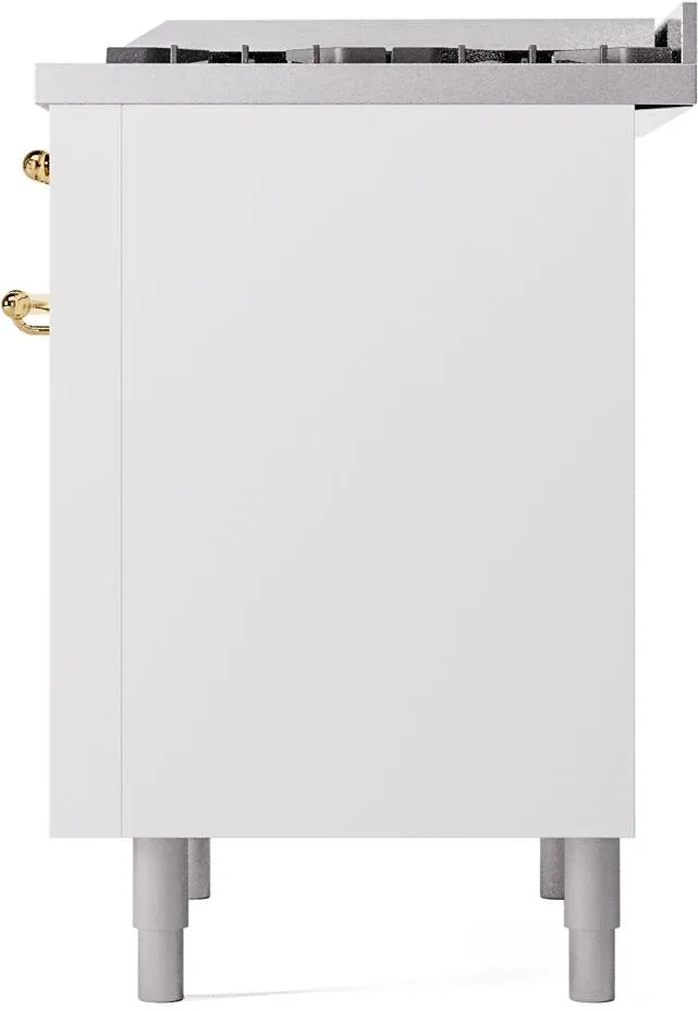 Ilve UP36FNMPWHGLP Nostalgie Ii 36 Inch Dual Fuel Liquid Propane Freestanding Range In White With Brass Trim