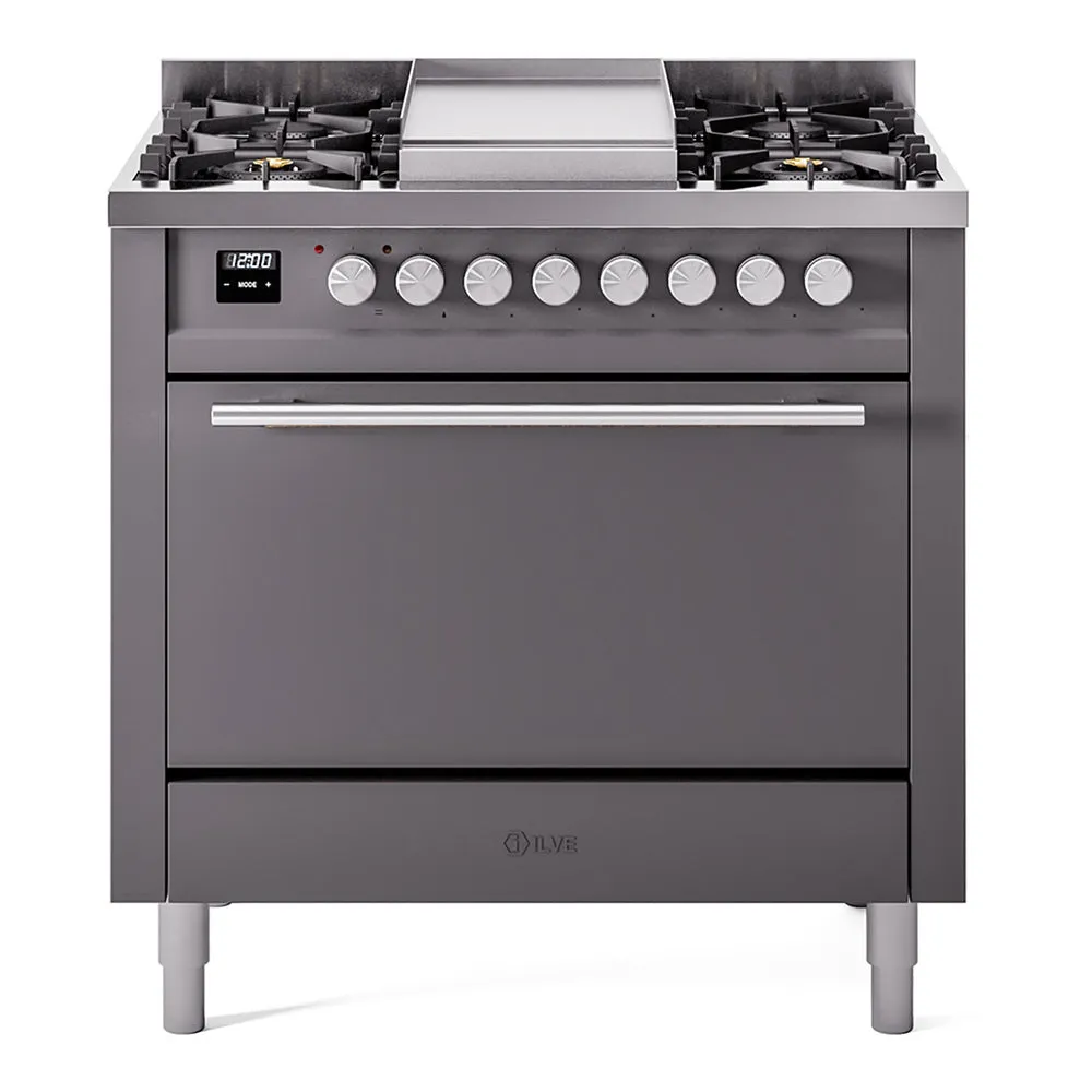 Ilve UP36FQMPMG Professional Plus Ii 36 Inch Dual Fuel Natural Gas Freestanding Range In With Trim Professional Ranges 6 burner professional gas range