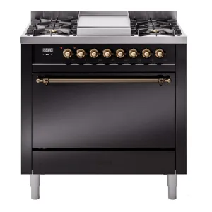 Ilve UP36FQNMPBKBLP Nostalgie Ii 36 Inch Dual Fuel Liquid Propane Freestanding Range In Black With Bronze Trim Freestanding Ranges freestanding dual fuel range 30 inch