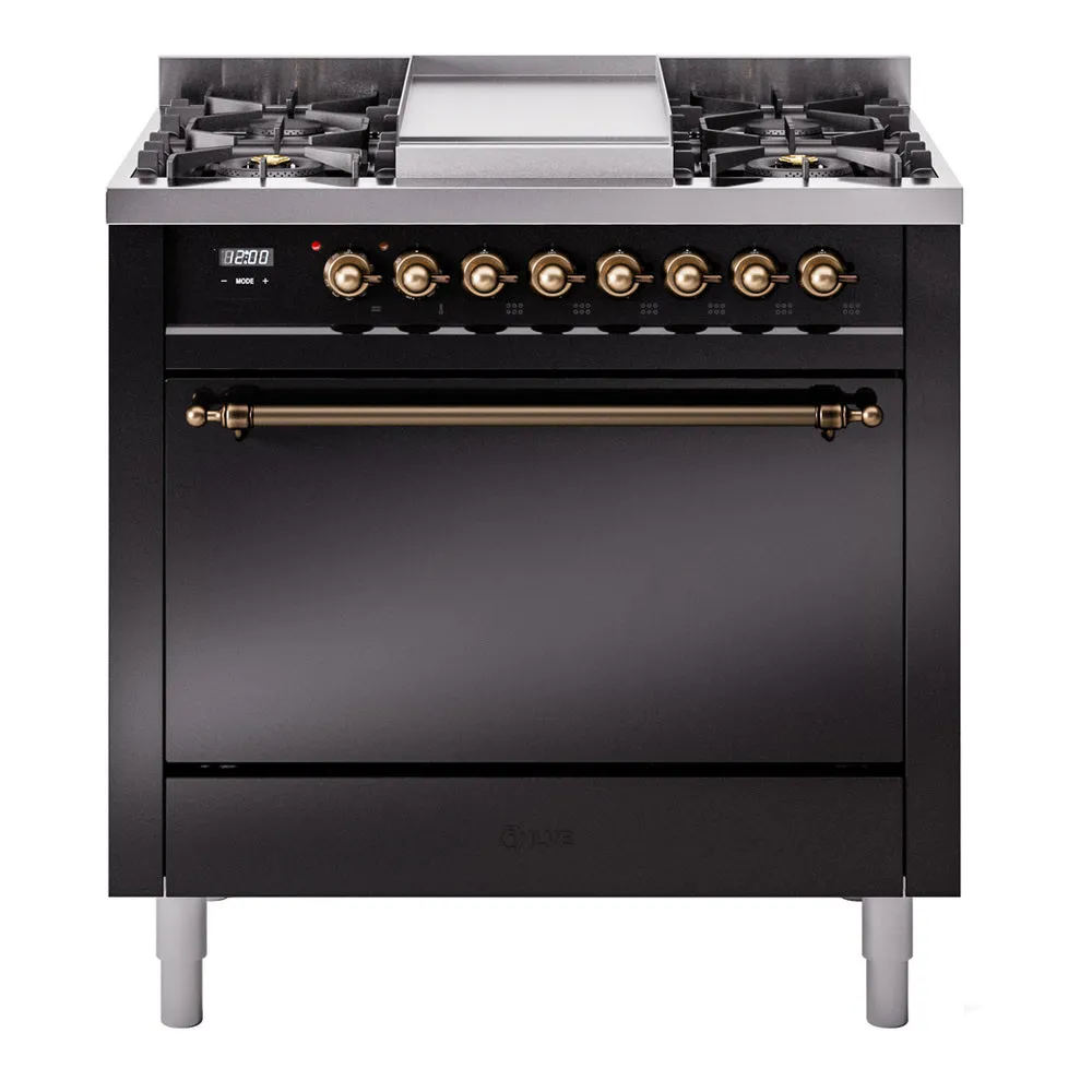 Ilve UP36FQNMPBKBLP Nostalgie Ii 36 Inch Dual Fuel Liquid Propane Freestanding Range In Black With Bronze Trim Freestanding Ranges freestanding dual fuel range 30 inch