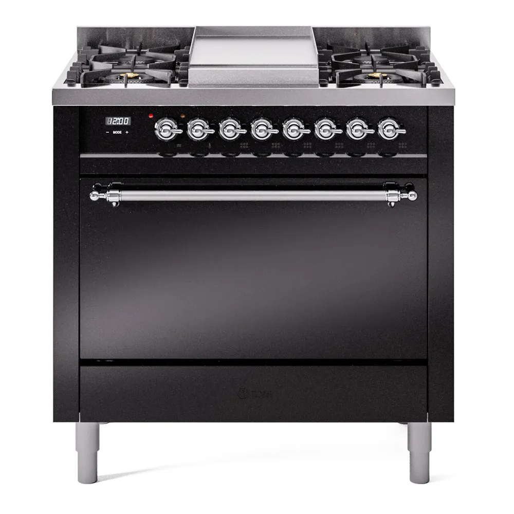 Ilve UP36FQNMPBKCLP Nostalgie Ii 36 Inch Dual Fuel Liquid Propane Freestanding Range In Black With Chrome Trim Freestanding Ranges freestanding dual fuel range 30 inch