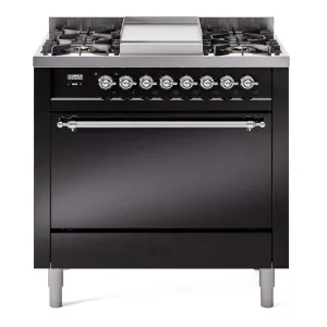 Ilve UP36FQNMPBKCLP Nostalgie Ii 36 Inch Dual Fuel Liquid Propane Freestanding Range In Black With Chrome Trim Freestanding Ranges freestanding dual fuel range 30 inch