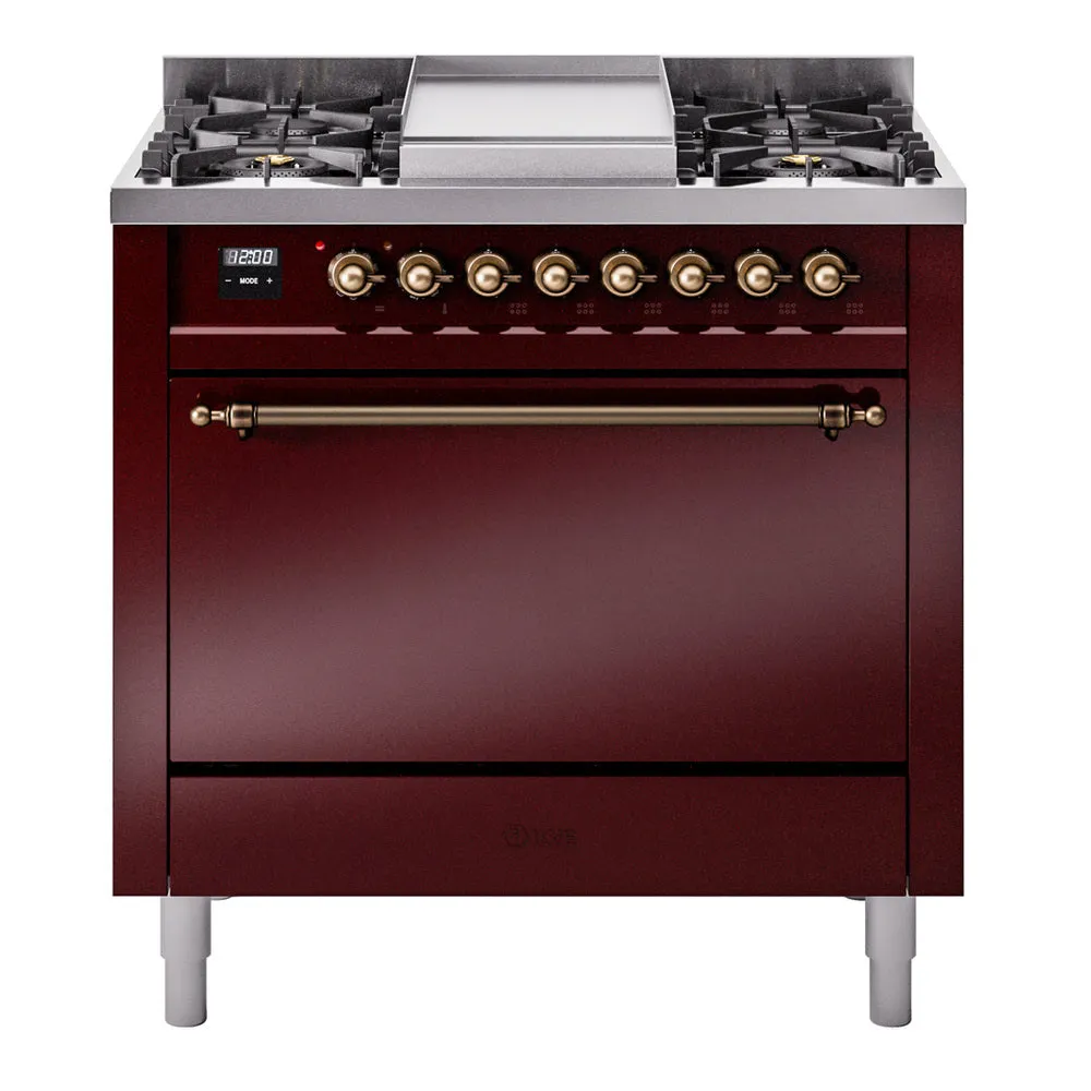 Ilve UP36FQNMPBUBLP Nostalgie Ii 36 Inch Dual Fuel Liquid Propane Freestanding Range In Burgundy With Bronze Trim Freestanding Ranges freestanding dual fuel range 30 inch