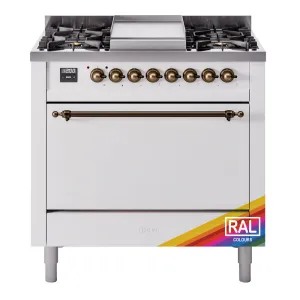 Ilve UP36FQNMPRAB Nostalgie Ii 36 Inch Dual Fuel Natural Gas Freestanding Range In Ral Custom Color With Bronze Trim Freestanding Ranges freestanding dual fuel range 30 inch