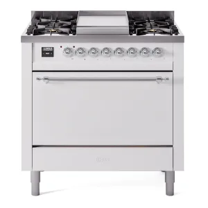 Ilve UP36FQNMPWHC Nostalgie Ii 36 Inch Dual Fuel Natural Gas Freestanding Range In White With Chrome Trim Freestanding Ranges freestanding dual fuel range 30 inch