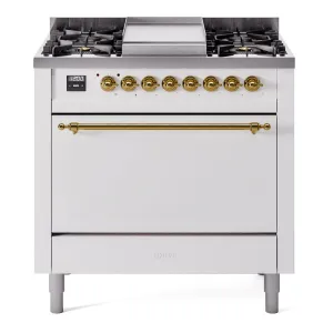 Ilve UP36FQNMPWHG Nostalgie Ii 36 Inch Dual Fuel Natural Gas Freestanding Range In White With Brass Trim Freestanding Ranges freestanding dual fuel range 30 inch