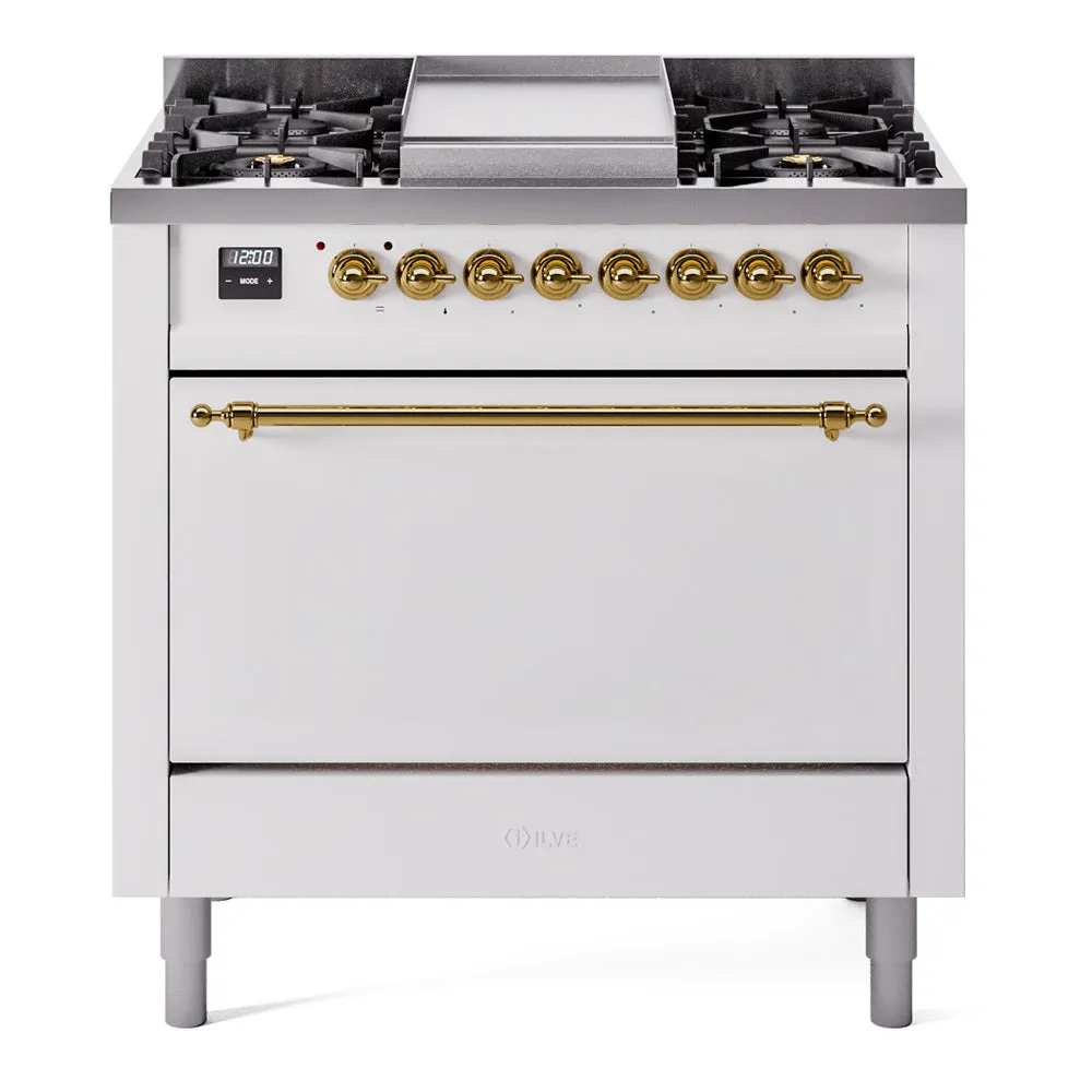Ilve UP36FQNMPWHGLP Nostalgie Ii 36 Inch Dual Fuel Liquid Propane Freestanding Range In White With Brass Trim Freestanding Ranges freestanding dual fuel range 30 inch
