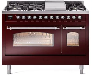 Ilve UP48FNMPBUC Nostalgie Ii 48 Inch Dual Fuel Natural Gas Freestanding Range In Burgundy With Chrome Trim Freestanding Ranges freestanding dual fuel range 30 inch