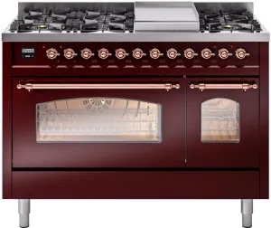 Ilve UP48FNMPBUP Nostalgie Ii 48 Inch Dual Fuel Natural Gas Freestanding Range In Burgundy With Copper Trim Freestanding Ranges freestanding dual fuel range 30 inch