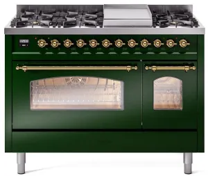 Ilve UP48FNMPEGG Nostalgie Ii 48 Inch Dual Fuel Natural Gas Freestanding Range In Emerald Green With Brass Trim Freestanding Ranges freestanding dual fuel range 30 inch