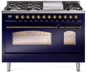 Ilve UP48FNMPMBBLP Nostalgie Ii 48 Inch Dual Fuel Liquid Propane Freestanding Range In Blue With Bronze Trim Freestanding Ranges freestanding dual fuel range 30 inch