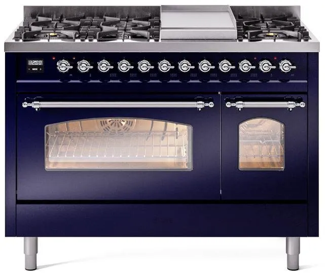 Ilve UP48FNMPMBC Nostalgie Ii 48 Inch Dual Fuel Natural Gas Freestanding Range In Blue With Chrome Trim Freestanding Ranges freestanding dual fuel range 30 inch