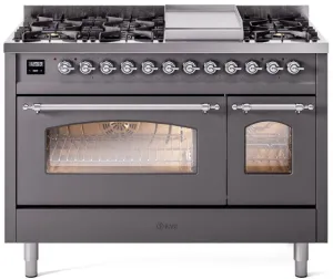 Ilve UP48FNMPMGCLP Nostalgie Ii 48 Inch Dual Fuel Liquid Propane Freestanding Range In Matte Graphite With Chrome Trim Freestanding Ranges freestanding dual fuel range 30 inch