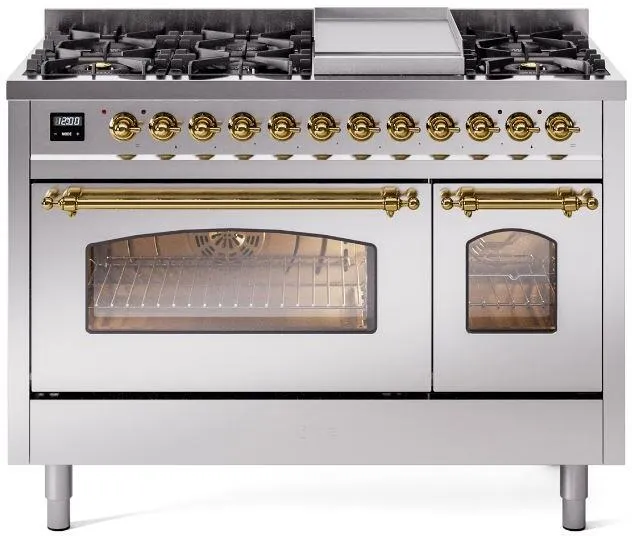 Ilve UP48FNMPSSGLP Nostalgie Ii 48 Inch Dual Fuel Liquid Propane Freestanding Range In Stainless Steel With Brass Trim Freestanding Ranges freestanding dual fuel range 30 inch