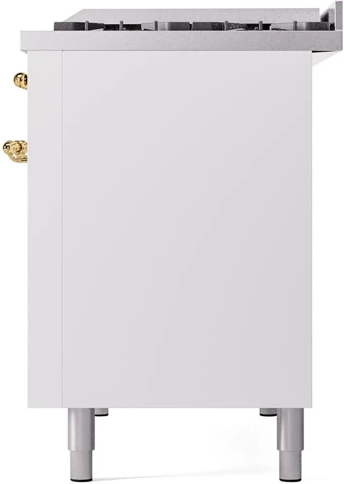Ilve UP48FNMPWHG Nostalgie Ii 48 Inch Dual Fuel Natural Gas Freestanding Range In White With Brass Trim