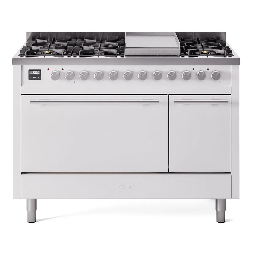 Ilve UP48FQMPWHLP Professional Plus Ii 48 Inch Dual Fuel Liquid Propane Freestanding Range In White With Trim Professional Ranges dual fuel professional range 36 inch