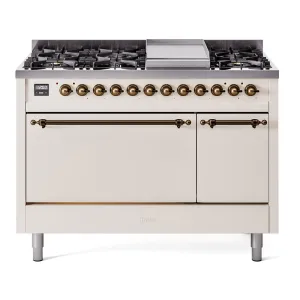 Ilve UP48FQNMPAWB Nostalgie Ii 48 Inch Dual Fuel Natural Gas Freestanding Range In Antique White With Bronze Trim Freestanding Ranges freestanding dual fuel range 30 inch