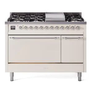 Ilve UP48FQNMPAWCLP Nostalgie Ii 48 Inch Dual Fuel Liquid Propane Freestanding Range In Antique White With Chrome Trim Freestanding Ranges freestanding dual fuel range 30 inch