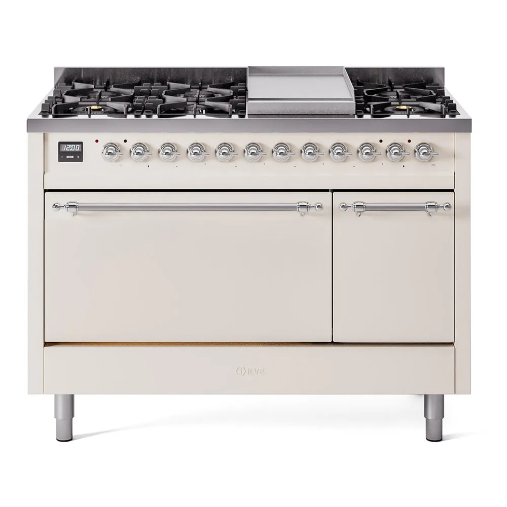 Ilve UP48FQNMPAWCLP Nostalgie Ii 48 Inch Dual Fuel Liquid Propane Freestanding Range In Antique White With Chrome Trim Freestanding Ranges freestanding dual fuel range 30 inch