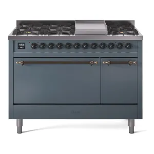 Ilve UP48FQNMPBGBLP Nostalgie Ii 48 Inch Dual Fuel Liquid Propane Freestanding Range In Blue Grey With Bronze Trim Freestanding Ranges freestanding dual fuel range 30 inch