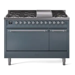 Ilve UP48FQNMPBGCLP Nostalgie Ii 48 Inch Dual Fuel Liquid Propane Freestanding Range In Blue Grey With Chrome Trim Freestanding Ranges freestanding dual fuel range 30 inch