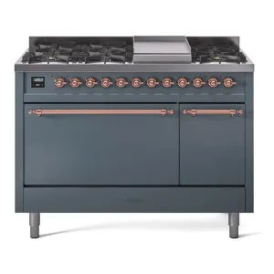 Ilve UP48FQNMPBGPLP Nostalgie Ii 48 Inch Dual Fuel Liquid Propane Freestanding Range In Blue Grey With Copper Trim Freestanding Ranges freestanding dual fuel range 30 inch